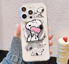 iPhone 12かわいいスヌーピー犬用スタンド13ワイヤレス充電磁気吸引Magsafe対応iPhone 15/14ケースiPhone 16 promax透明落下防止保護カバー