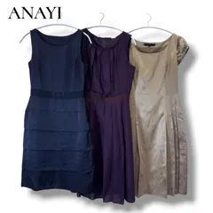 ANAYI ３点セット まとめ ワンピース 膝丈 ティアード サテン プリーツ ノースリーブ 半袖 Aライン フォーマル 結婚式 パーティー ドレス セレモニー 上品 レディース 入学式 卒業式
