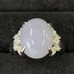 鑑別書付 大粒ラベンダー翡翠 29.725ct ダイヤモンドリング Pt900 