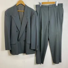 80s TRUE TOP ダブル スーツ セットアップ 上下 テーラード ダブル ジャケット 総裏 パンツ ビジネス 日本製 VINTAGE ウール ブルーグレー 100AB7 D271のサムネイル