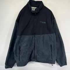 古着 コロンビア Columbia フリース ジャケット フルジップ ワンポイント刺繍ロゴ ナイロン切替 2XL  ブラック系 メンズ