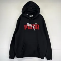 古着 プーマ PUMA パーカー プルオーバー ビッグロゴ スウェット フーディ XL  ブラック系 メンズ