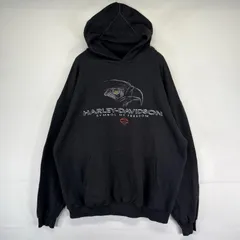 古着 90's/90年代 ハーレーダビッドソン HARLEY DAVIDSON USA製 パーカー トレーナー バイク 2XL  ブラック系 両面プリント メンズ