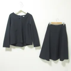 美品 MICA&DEAL マイカ&ディール Vネックブラウス×イージーフレアスカート セットアップ スーツ 36 ネイビー レディース 古着 中古 USED