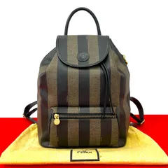 極 美品 袋付き FENDI フェンディ ヴィンテージ ぺカン FF 柄 レザー リュックサック デイパック バックパック ブラック ブラウン 65932のサムネイル