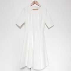 良品 CELFORD セルフォード ハーフスリーブ ひざ丈 フィットアンドフレア ワンピース CWCO181056 サイズ36 ホワイト レディース 古着 中古 USED