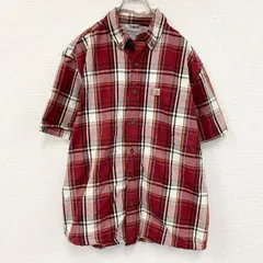 Carhartt　カーハート　半袖ボタンダウンシャツ　ラウンドシャツ　オンブレチェック　赤　レッド　Lサイズ　古着