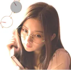 REONAS 丸メガネ ブル―ライトカット 調光変色 ラウンドメガネ ファッション 眼鏡 デスクワーク 外出 PCメガネ (ピンクゴールド,  22-45-138)