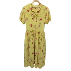 良品 PINK HOUSE ピンクハウス フラワープリント 半袖 ロングワンピース イエロー レディース 古着 中古 USED