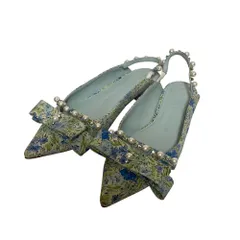 良品 TSURU BY MARIKO OIKAWA ツルバイマリコオイカワ Sissi パール フラワープリント フラットシューズ 35 ブルー グリーン レディース 古着 中古 USED