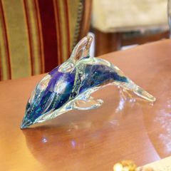 イルカ ガラス製 置物 ブルー クリア インテリア - メルカリ