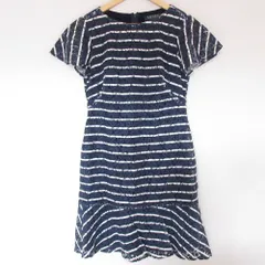 美品 RALPH LAUREN ローレンラルフローレン カットワーク レース 半袖 ワンピース 4 ネイビー レディース 古着 中古 USED
