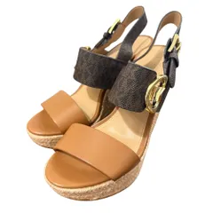 美品 MICHAEL KORS マイケルマイケルコース MKシグネチャー レザー バックストラップ ウェッジソール サンダル 7M 24cm相当 ブラウン レディース 古着 中古 USEDのサムネイル
