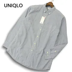 【新品 未使用】 UNIQLO ユニクロ 通年★ EFC ブロード ストライプ 長袖 ボタンダウン シャツ Sz.L メンズ ネイビー