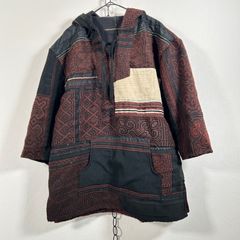 モン族 古布 エスニック柄 フード付き半袖ジャケット 羽織り ユニセ 