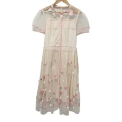 美品 Chesty チェスティ 半袖 ロング フラワーエンブロイダリーチュールワンピース 0 ピンク レディース 古着 中古 USED