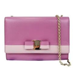 Salvatore Ferragamo フェラガモ ショルダーバッグ ヴァラリボン AU-22/C490 ピンク系 レザー レディース チェーン ゴールド金具 美品