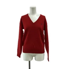 ラルフローレン RALPH LAUREN ニット セーター ウール M 赤 レッド Vネック ロゴ刺繍 長袖 /PP ■ECC003