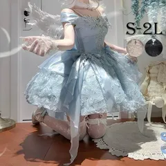 新品 未使用 ロリータ ワンピース レディース ロングドレス ブルー 小柄さん向け ハイウエスト プリンセスドレス 成人式 誕生日 発表会 パーティー 上品 高級感