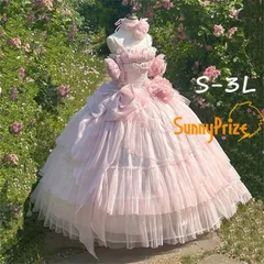 新品 未使用 ロリータ ドレス ワンピース レディース S-3L パニエ付き 豪華 フリル レース オフショルダー プリンセス系 誕生日 撮影会 発表会 成人式 バレエ風 エレガント 可愛い系 衣装 コスチューム ロングドレス