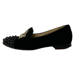 CHRISTIAN LOUBOUTIN(クリスチャンルブタン) ローファー 36 レディース 黒×ゴールド 刺繍/スタッズ/アウトソール張替済