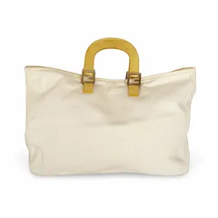 FENDI フェンディ FF金具 パイソンハンドル キャンバス トートバッグ アイボリー