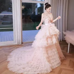 新品 未使用 カラードレス ロングドレス プリンセスドレス ピンク フリル 結婚式 二次会 発表会 演奏会 ウェディングドレス ウエディングドレス チュール イブニングドレス パーティードレス ステージドレス 披露宴