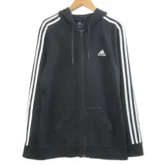 アディダス adidas 23SS スウェットパーカー 長袖 ジップアップ スリーストライプ ロゴ刺繡 大きいサイズ 2XOT 3XL相当 ブラック ホワイト GL0798  /X