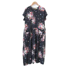 良品 PINKHOUSE ピンクハウス フラワープリント ウエストリボン ウエストギャザー ロングワンピース ブラック レディース 古着 中古 USED