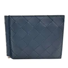 【BOTTEGAVENETA/ボッテガヴェネタ】イントレチャート カードケース マネークリップ カーフ ネイビー ユニセックス 【中古】【真子質店】【BL】
