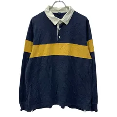 GAP 長袖 ラガーシャツ L ネイビー イエロー ギャップ ハーフボタン コットン100% ライン切替 スポーティー 春秋物 a804-5525のサムネイル