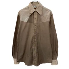 70s Vintage KENNINGTON 長袖 無地シャツ L～ ブラウン ケニントン ウッドボタン 70年代 ヴィンテージ ステッチ 春秋物 a804-5542