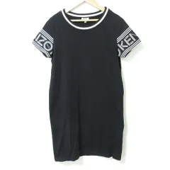KENZO ケンゾー 袖ロゴ ショートスリーブ ひざ丈 カットソー Tシャツワンピース サイズXS ブラック レディース 古着 中古 USED