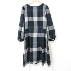 良品 BLUE LABEL CRESTBRIDGE ブルーレーベルクレストブリッジ チェック ウールビエラワンピース サイズ36 ブラック グレー レディース 古着 中古 USED