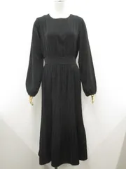 美品 グレイル GRL 洗えるロング丈 パフスリーブ 長袖 ラウンドネック ワンピース M ブラック  中古