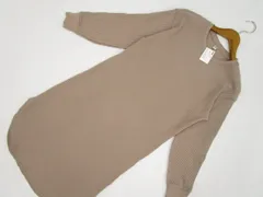 新品タグ付 ユニクロ UNIQLO 洗えるロング丈 長袖 ワッフルクルーネックワンピース XS ブラウン系  中古