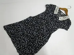 美品 プライドグライド prideglide ひざ丈 パフスリーブ 半袖 シフォンワンピース 36 ネイビー地 ピンク ブルー 花柄 メール便可 中古のサムネイル