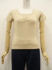 未使用品 洗える半袖カットソー+キャミソール ニットアンサンブル2点セット F ベージュ メール便可 中古