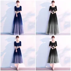 レディース 主役級 パーティードレス 演奏会ドレス 合唱衣装 ステージ衣装 ワンピース グラデーション 星柄 イブニングドレス 司会者向け 発表会 宴会 大合唱 ハイウエスト ミモレ丈 ロング丈 中長丈 華やか エレガント 体型カバー 映える 特別感 着映え