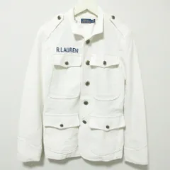 良品 クリーニング済 POLO RALPH LAUREN ポロラルフローレン ロゴ スウェットジャケット ミリタリー ブルゾン 8 ホワイト レディース 古着 中古 USED