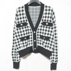 美品 23AW Diagram ダイアグラム グレースコンチネンタル チェックVネックニットカーディガン 0323353150 サイズ36 ブラック ホワイト レディース 古着 中古 USED