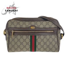 美品 GUCCI グッチ シェリーライン ベージュ ブラック ゴールド金具 キャンバス /レザー 001 4286 ショルダーバッグ レディース 506471 【中古】 GUCCI グッチ ショルダーバッグ GGキャンバス レザー シェリーライン