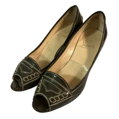 良品 Christian Louboutin クリスチャンルブタン エナメル オープントゥ パンプス サイズ36約22.5cm チャコールグレー レディース 古着 中古 USED