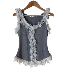 美品 25AW eimy istoire エイミーイストワール レースドッキングカットタンクトップ サイズF グレー レディース 古着 中古 USEDのサムネイル