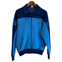 【中古】　adidas　トラックジャケット　80s vintage　80年代　OLD　ジャージ　ハイネック　フルジップ　バイカラー　無地　ワンポイント　トレフォイル　ワッペン　デサント製　ATS-44F　日本製　スポーツ　古着　/0129