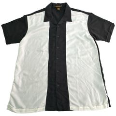 00s vintage】ボーリングシャツ ピン黒 日本製 ネコ目ボタン 50s