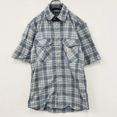Carhartt　カーハート　半袖ボタンダウンシャツ　ダブルポケット　オンブレチェック　ブルー　青　Sサイズ　古着