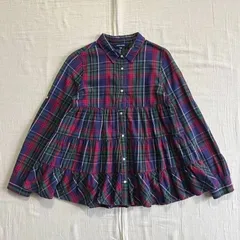 希少　〜00s　archive　アーカイブ古着　RALPH LAUREN　ラルフローレン　チェック柄　長袖コットンシャツ　裾フリルブラウス　ワンポイントポニーロゴ刺繍　160　S～M相当　checked pattern L/S frill shirt　Y2K