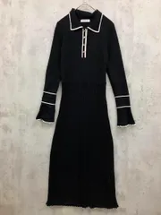 NATURAL BEAUTY BASIC ナチュラルビューティーベーシック 017-4247141 ポロバイカラーニット ワンピース sizeM/黒 ■■ レディース