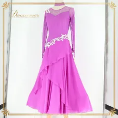 社交ダンス 衣装 Sanline サンリーヌ 日本製 ドレス ワンピース スタンダード ホワイト系 パープル系 紫 白 レース パーティ 発表会 ダンス 綺麗 発表会衣装 エレガント ダンス衣装